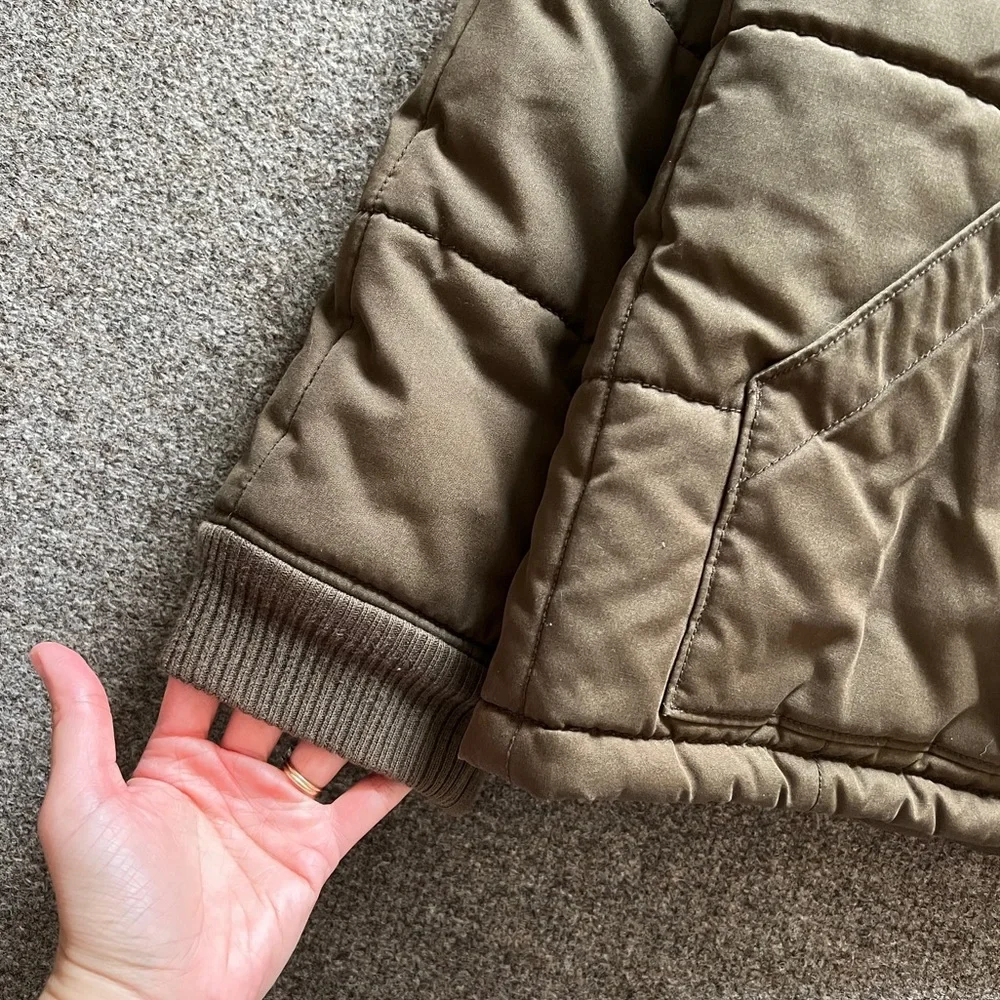 Vintage Y2K Old Navy Olive Green Brown Quilted Puffer Bomber Jacket Men’s XXL_2